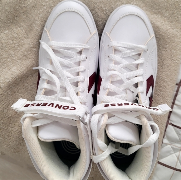 Converse Rival Mid White Deep Burgundy Star Chevron Retro Court 7.5 Unisex - Picture 3 of 16